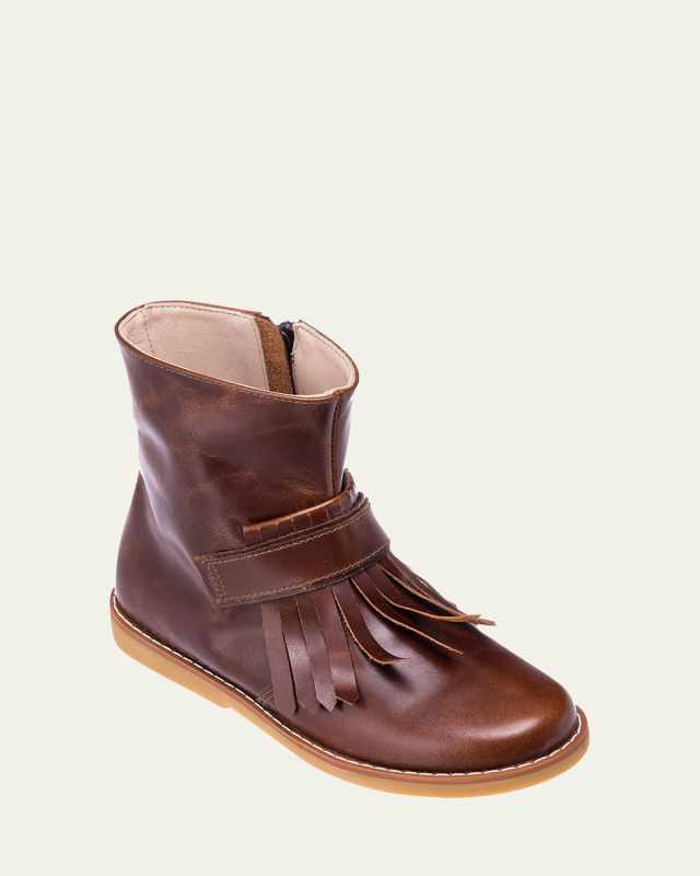 Girl's Fringed Leather Ankle Boots, Toddler/Kids